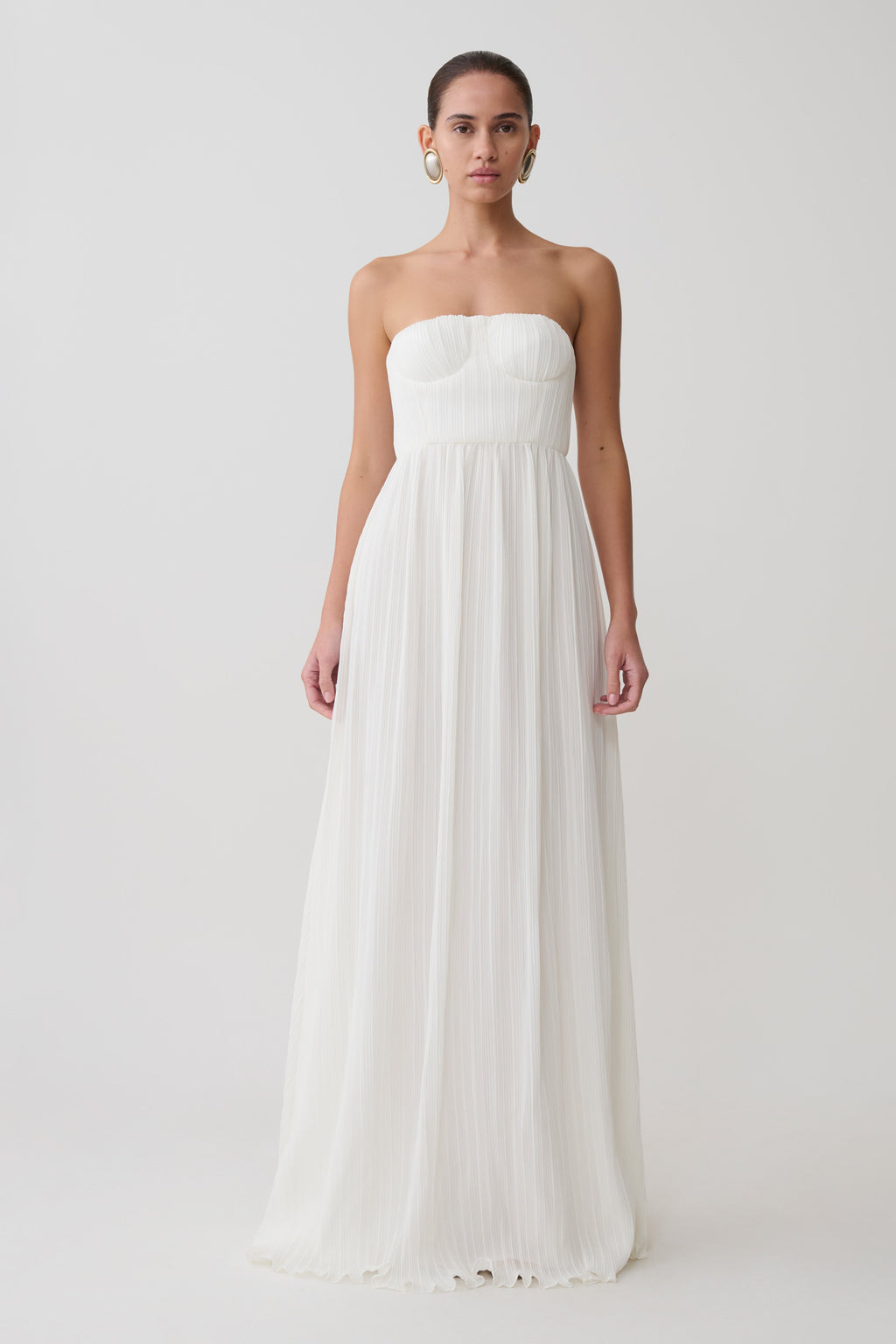 Juno Strapless Pleated Maxi Gown - White