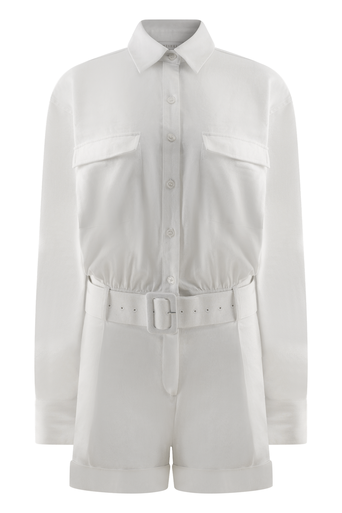 Adia Linen Belted Playsuit - White