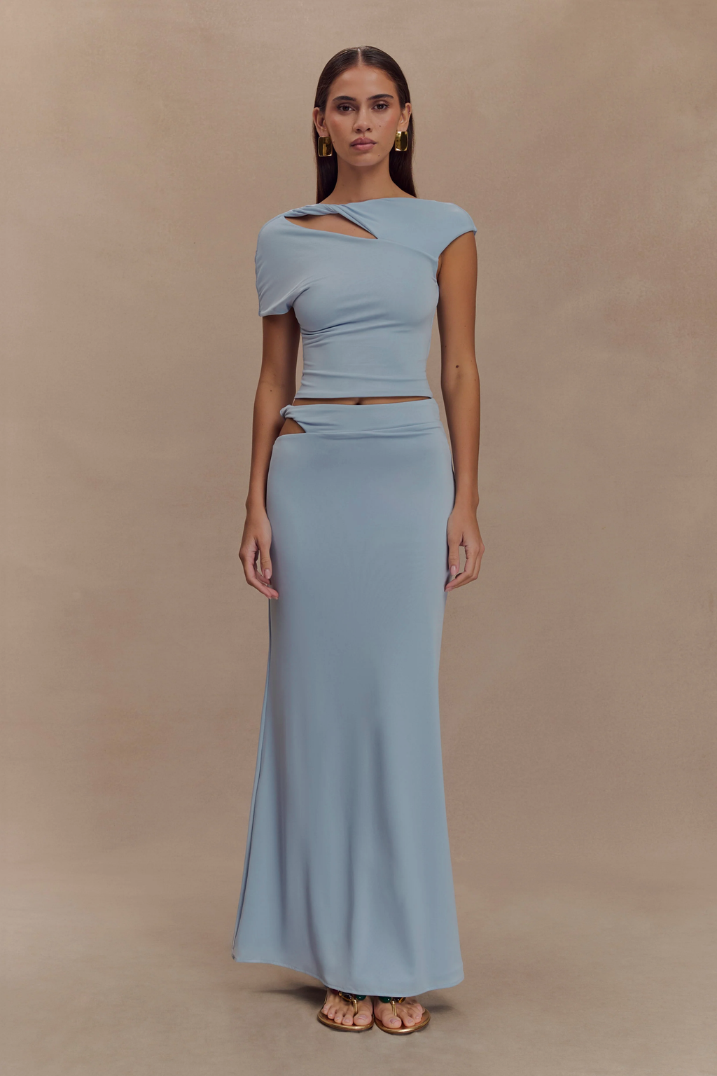 Haven Slinky Twist Midi Skirt - Pale Blue