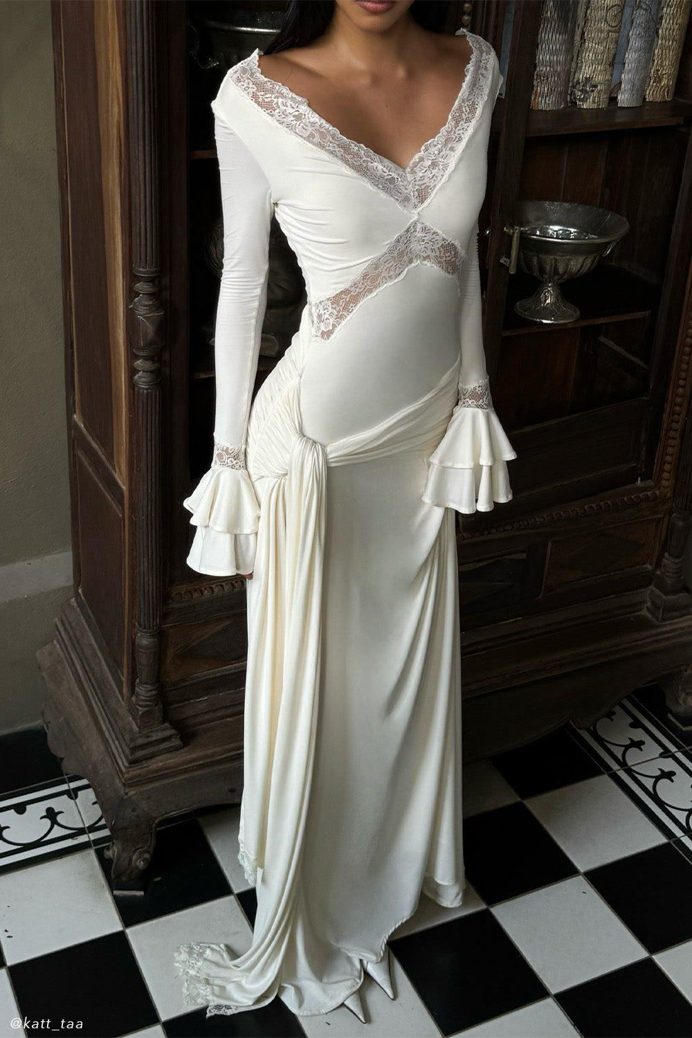 Electra Slinky Lace Maxi Dress - Ivory