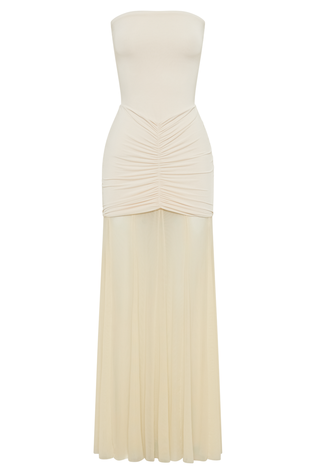 Caspian Slinky And Mesh Off Shoulder Maxi Dress - Ivory
