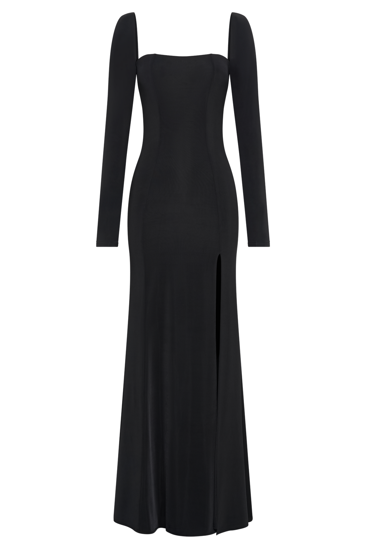 Desirie Slinky Long Sleeve Maxi Dress With Split - Black