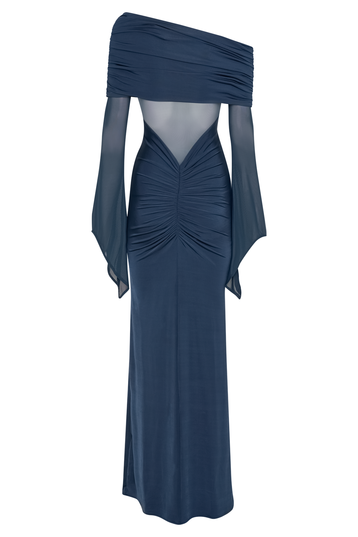 Kaitlin One Shoulder Slinky And Mesh Maxi Dress - Midnight Blue
