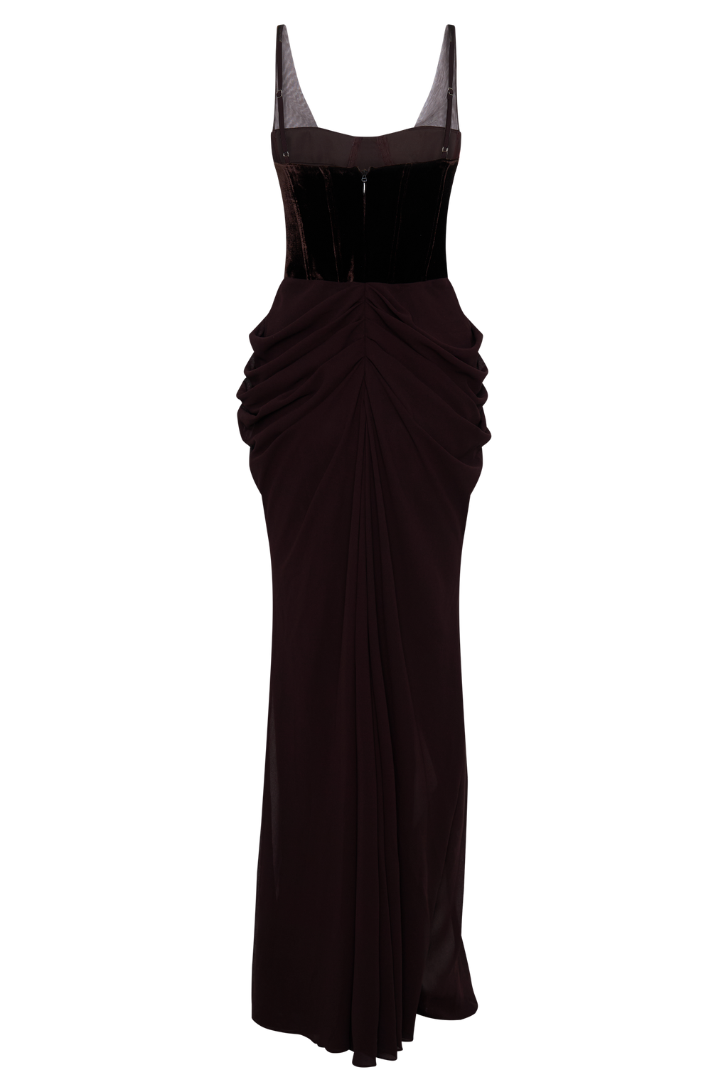 Roxanne Velvet Corset Maxi Dress - Cacao Brown