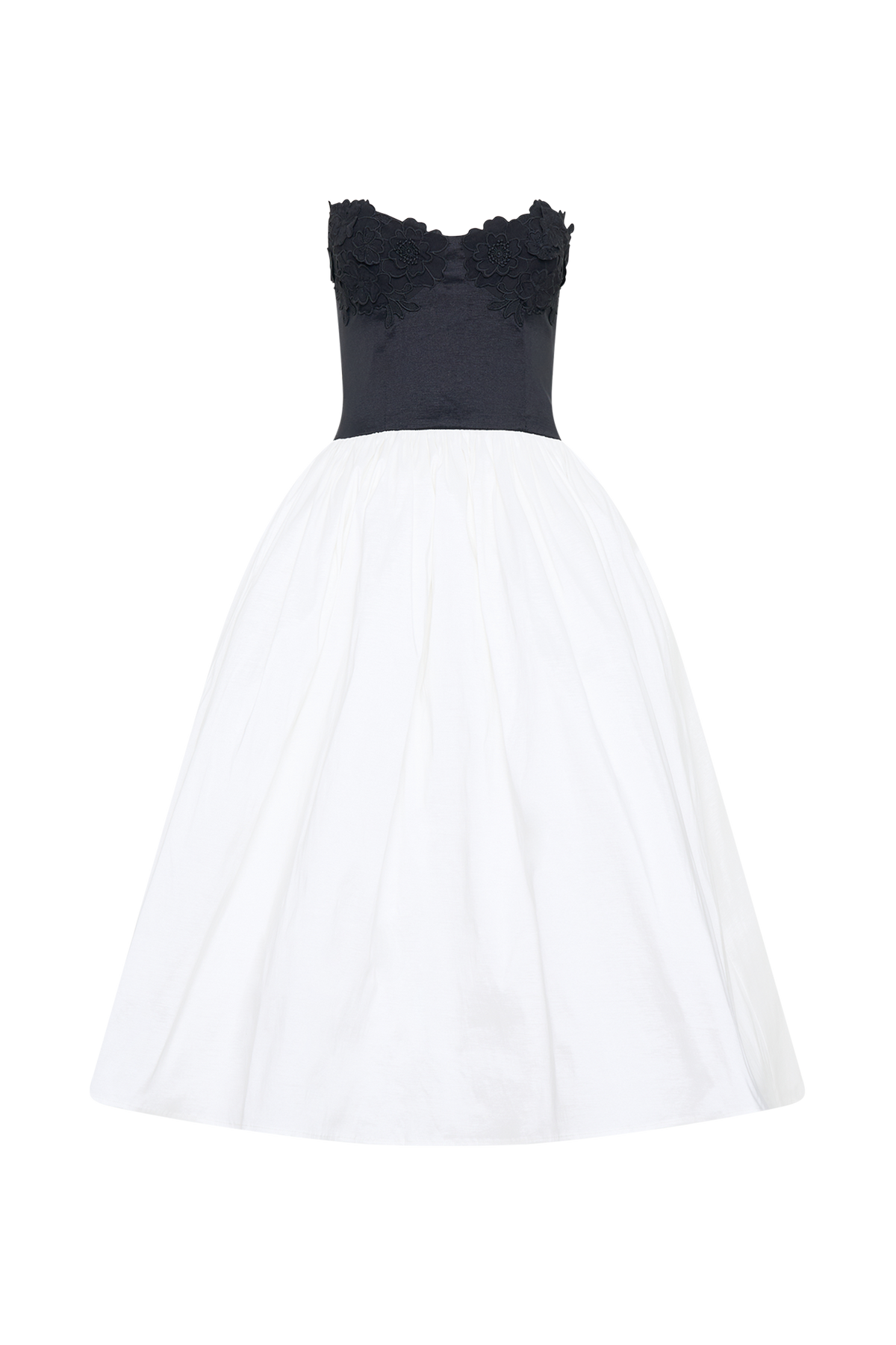 Elyssa Embroidered Contrast Midi Dress - Black/White
