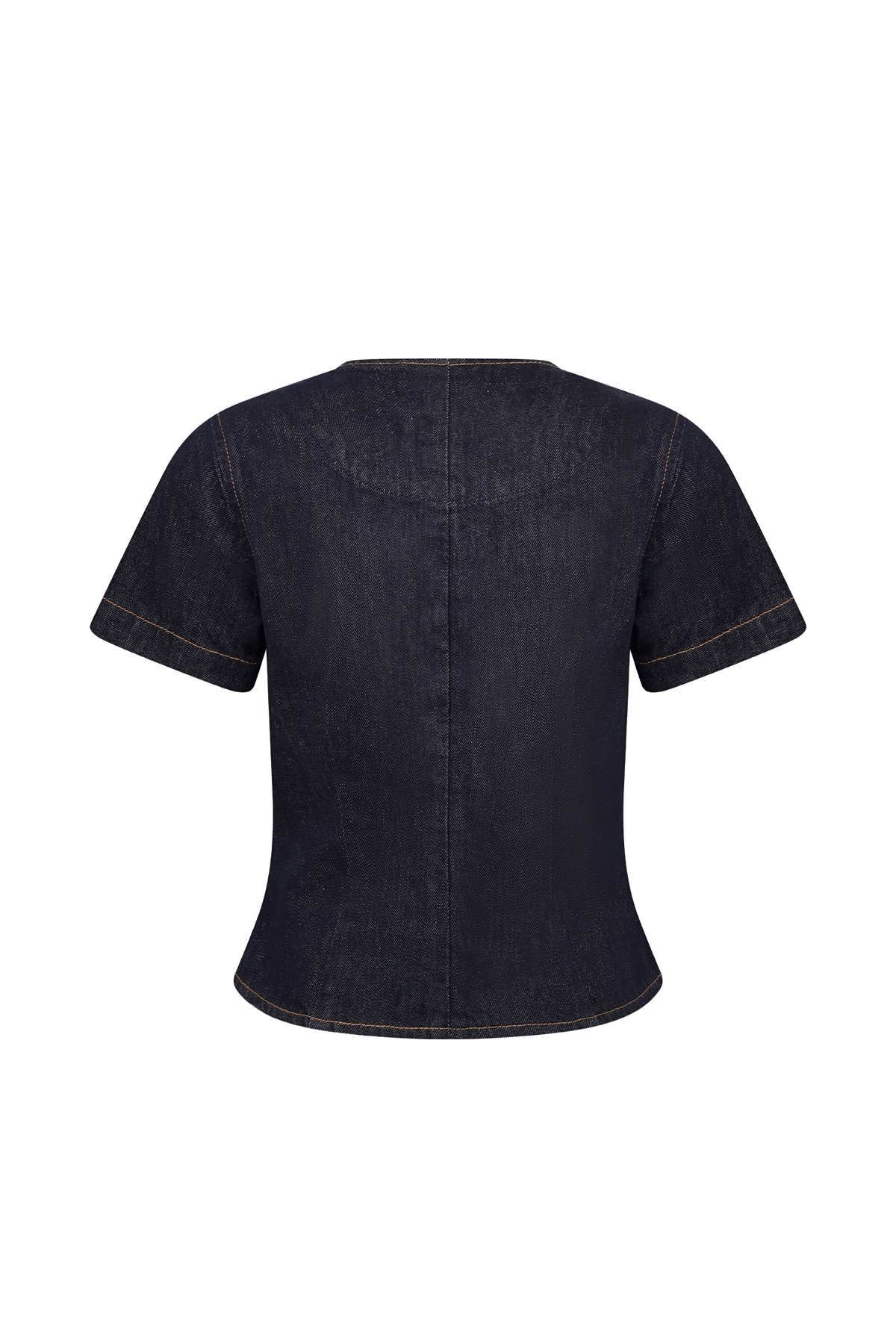 Bethany Short Sleeve Buttoned Denim Top - Washed Indigo Blue
