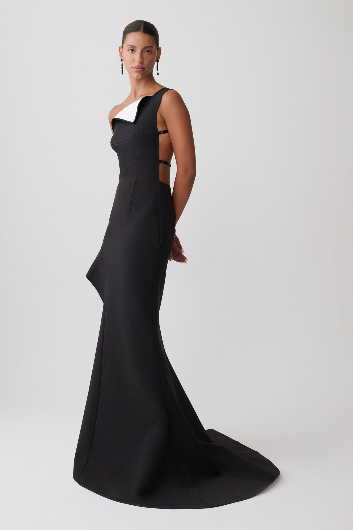 Carmine Asymmetrical Maxi Dress - Black/White
