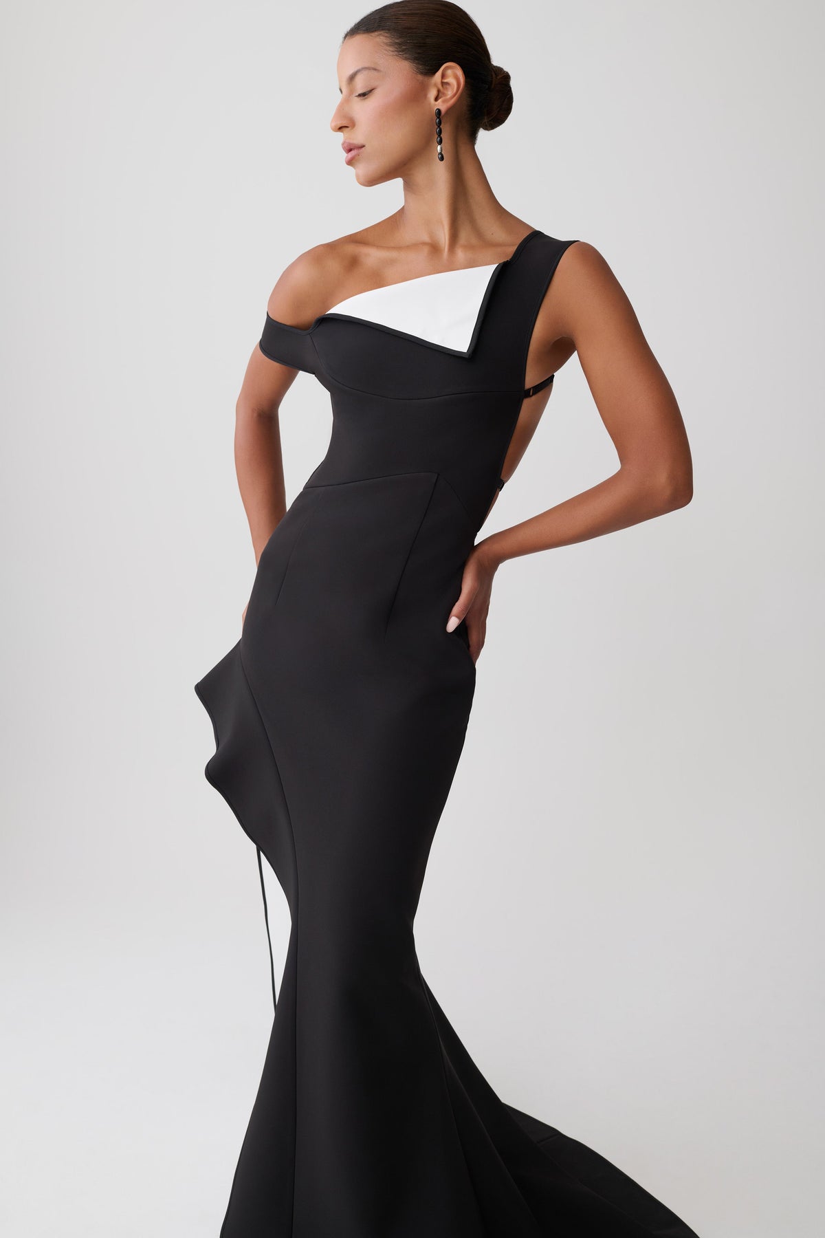 Carmine Asymmetrical Maxi Dress - Black/White
