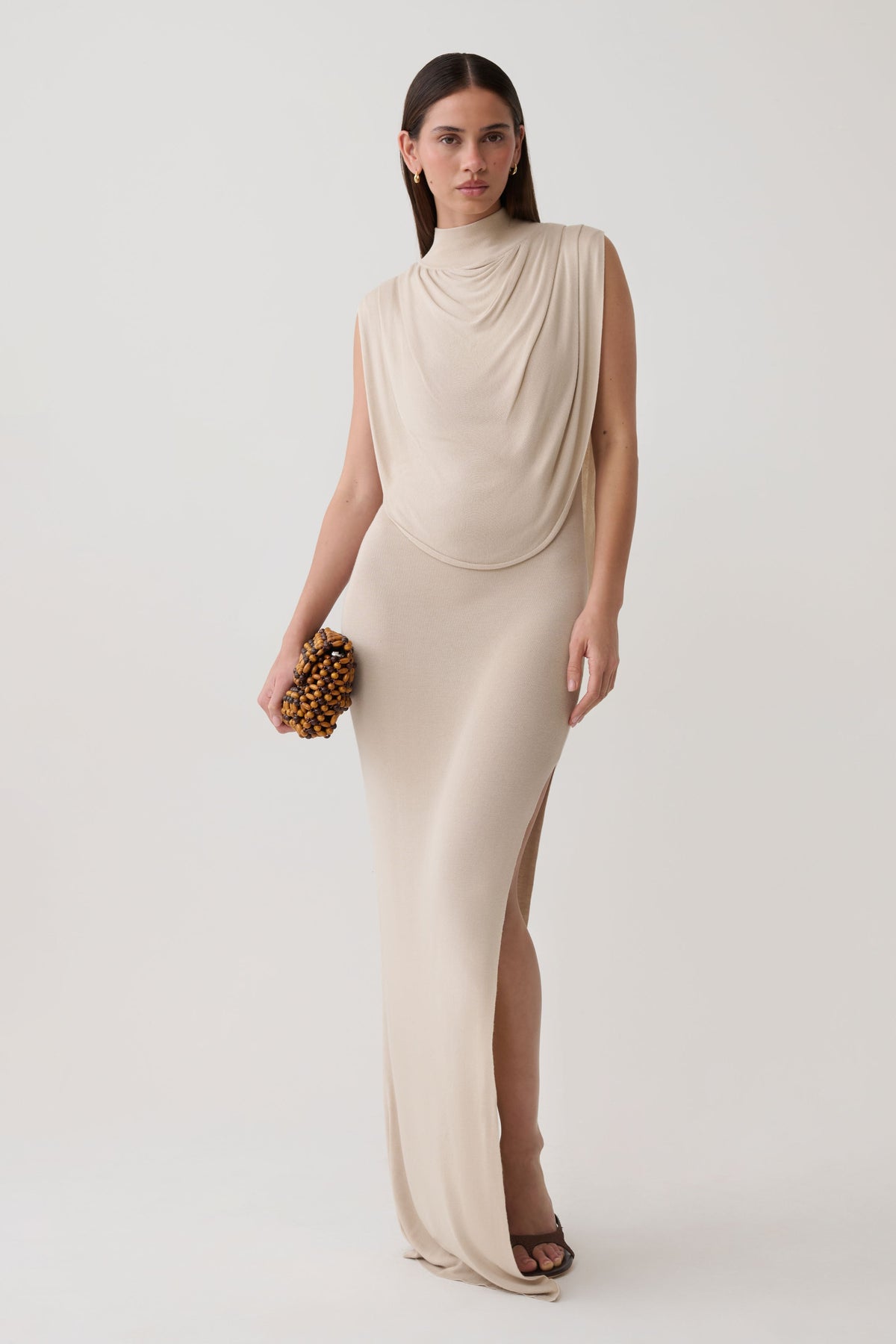 Alexandre Drape Front Knit Maxi Dress - Nude