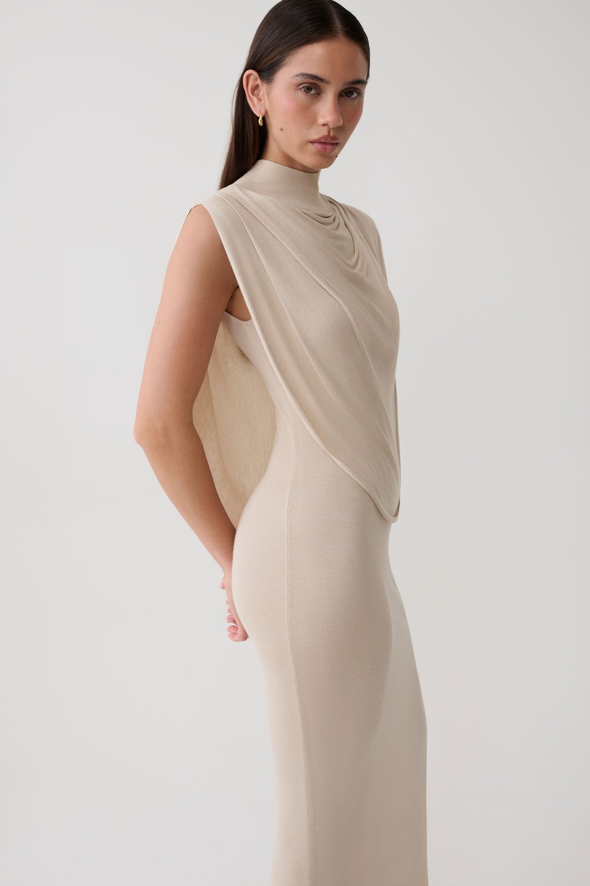 Alexandre Drape Front Knit Maxi Dress - Nude