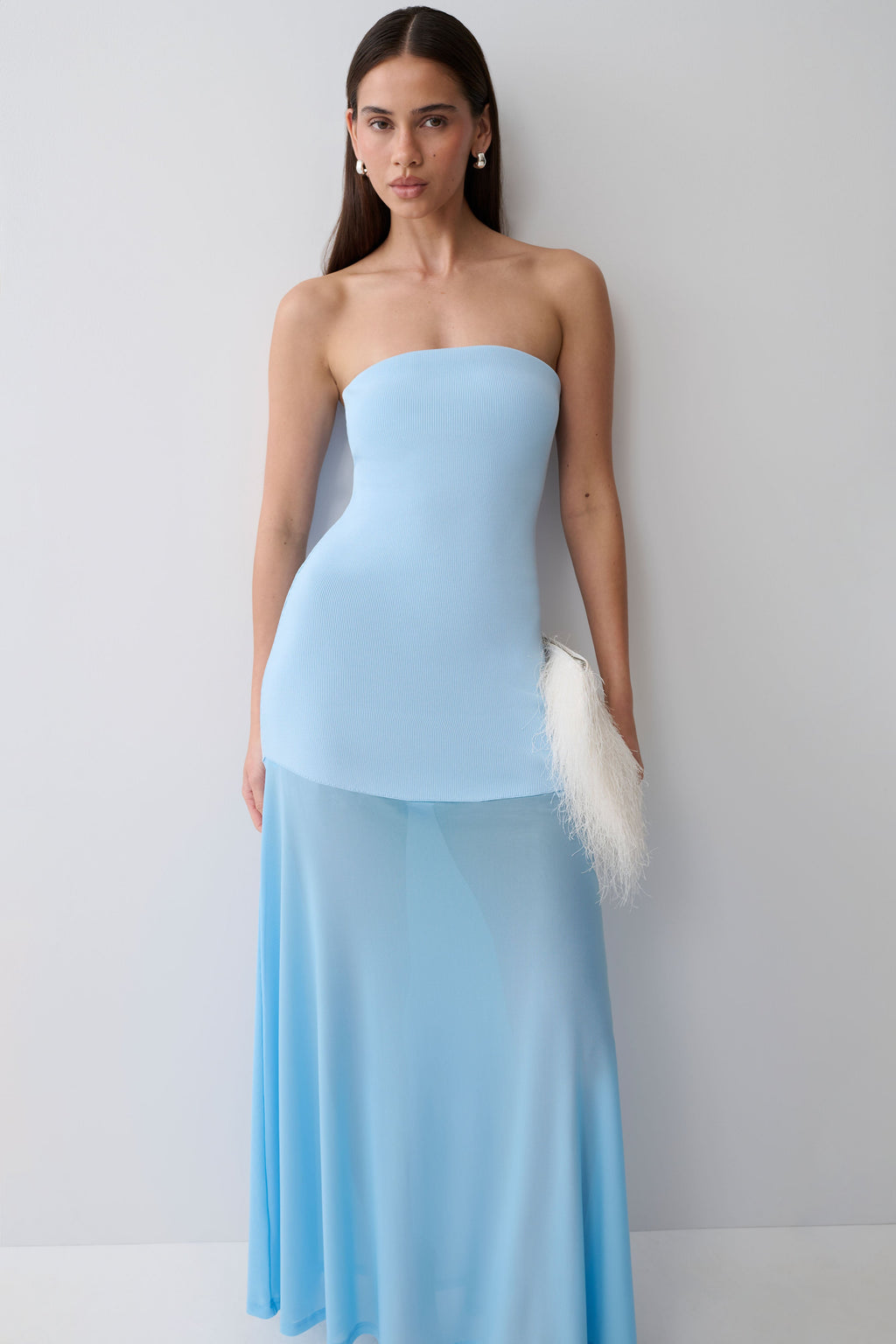 Louie Strapless Knit Maxi Dress - Baby Blue