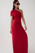 Loveday One Shoulder Sleeve Ring Dress - Red