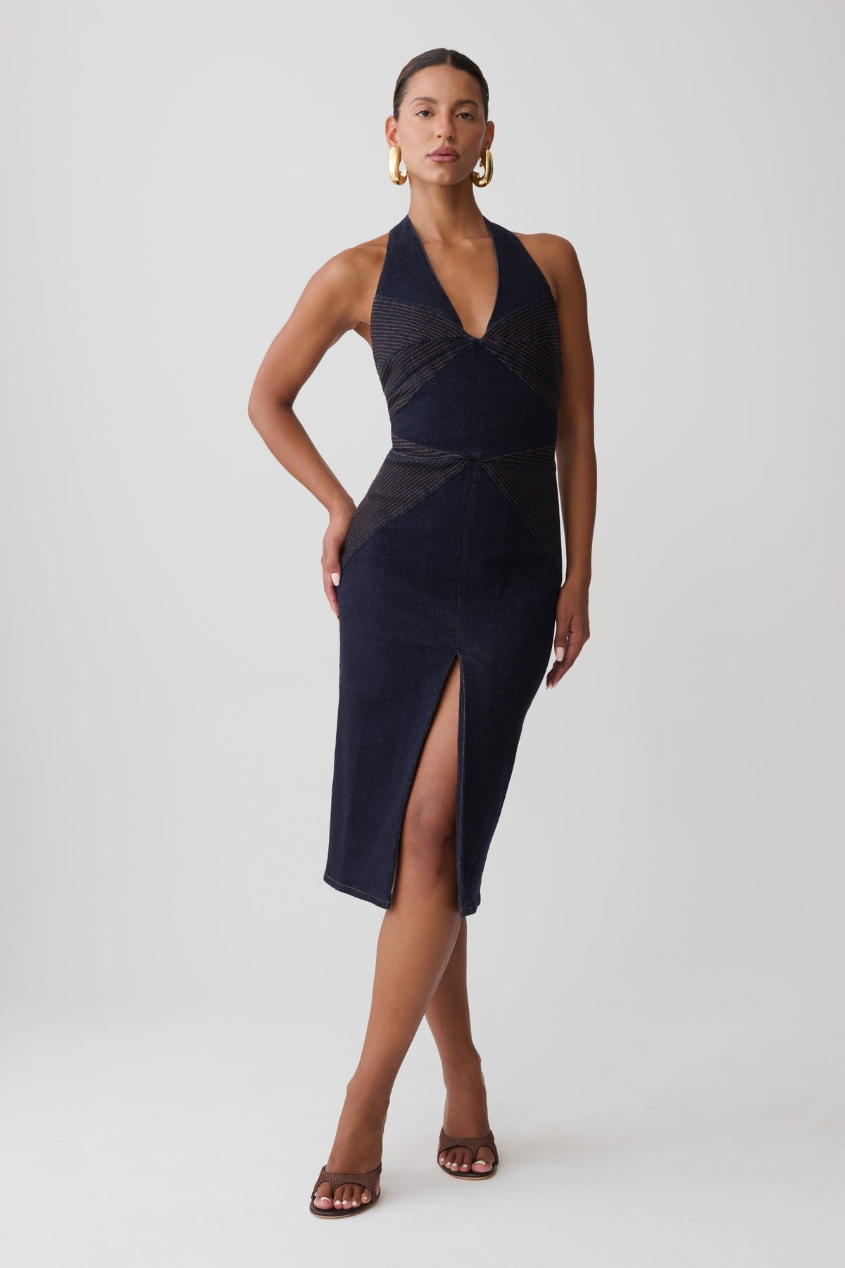 Kath Top Stitched Denim Midi Dress - Washed Indigo Blue