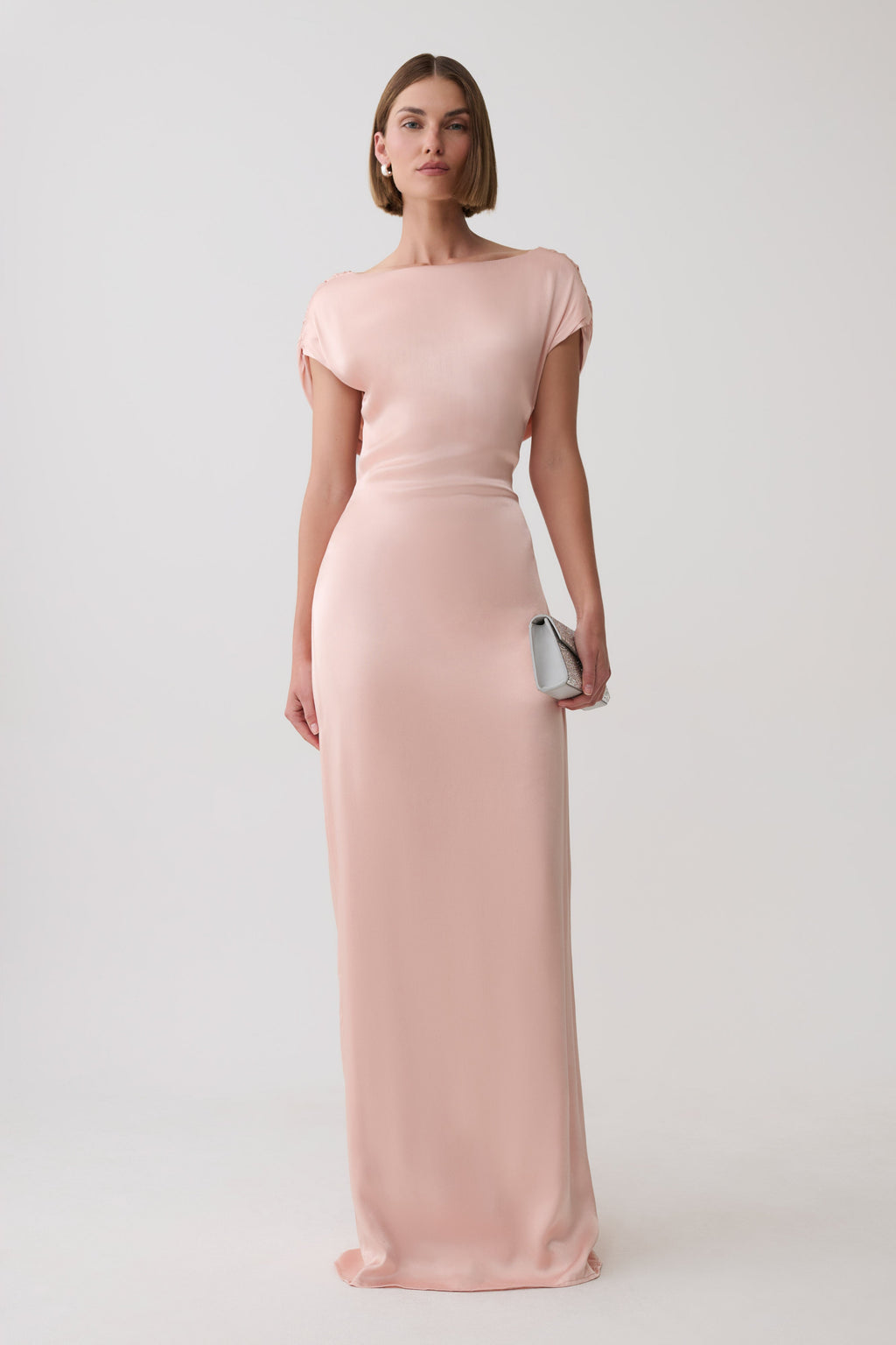 Valencia Open Back Satin Maxi Dress - Peach