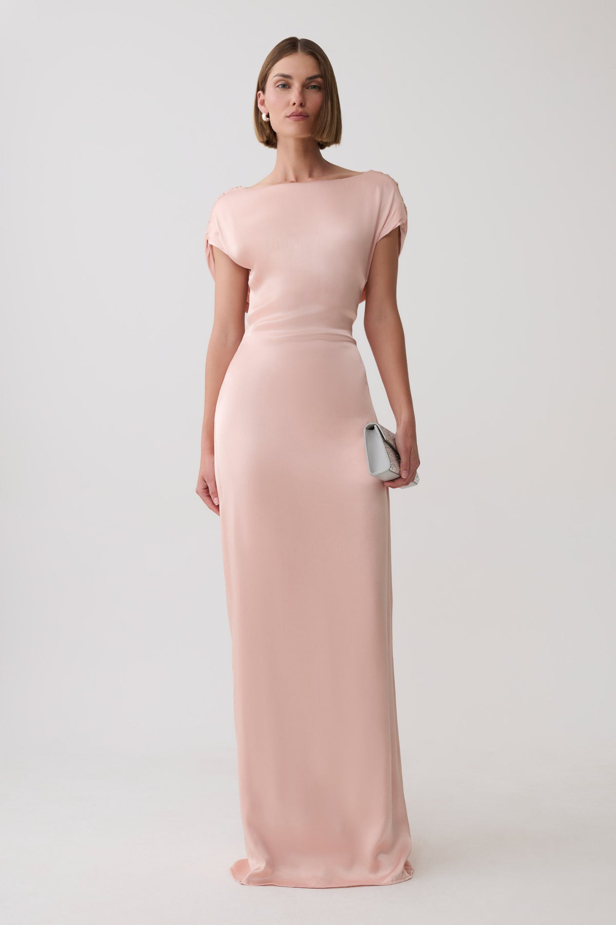 Valencia Open Back Satin Maxi Dress - Peach