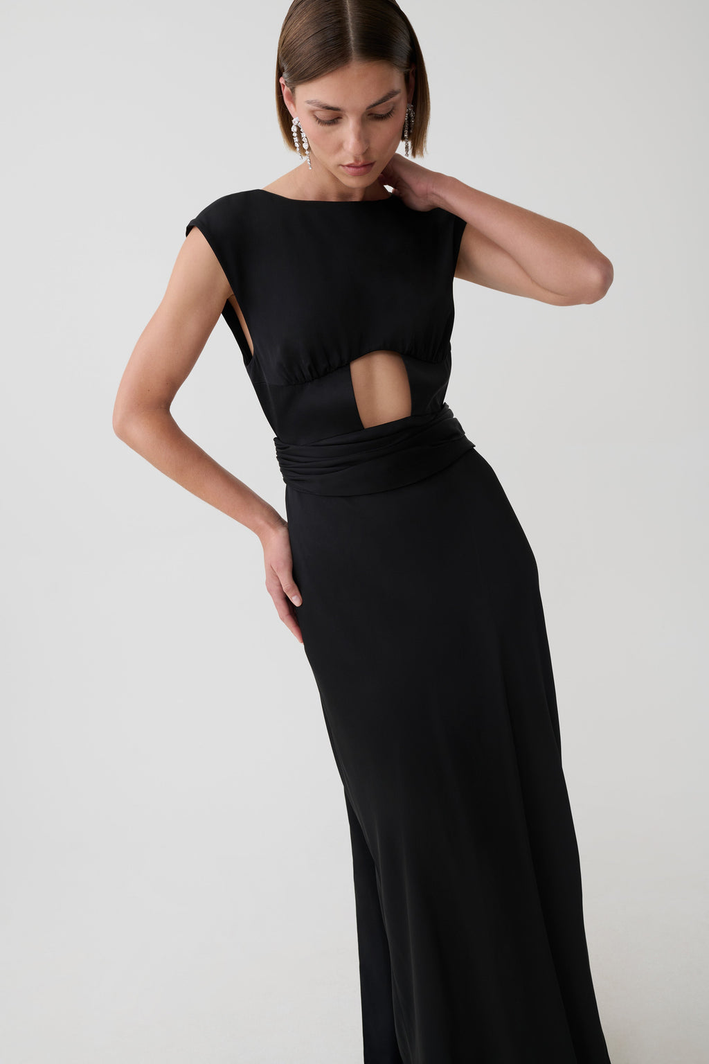 Destiny Cut Out Satin Maxi Dress - Black