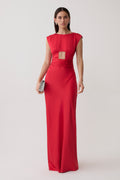 Destiny Cut Out Satin Maxi Dress - Red