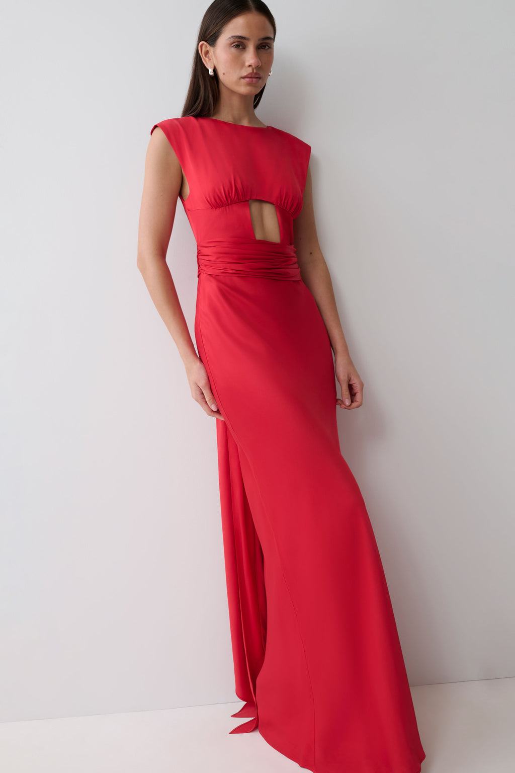 Destiny Cut Out Satin Maxi Dress - Red
