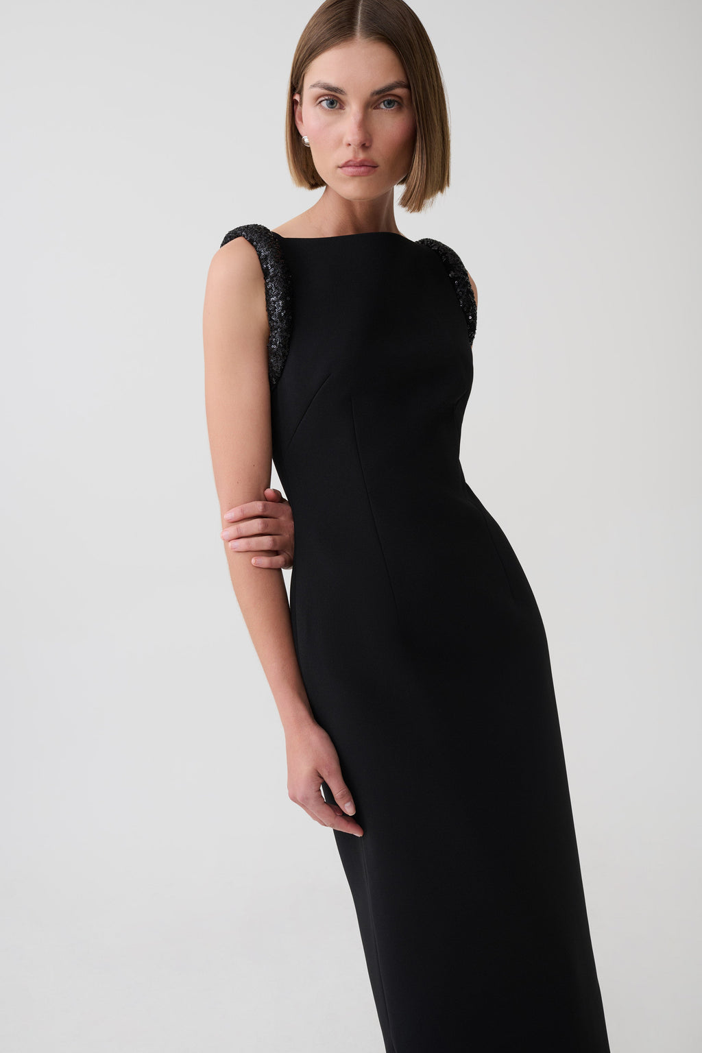 Elsie Crepe Maxi Dress With Beaded Straps - Black
