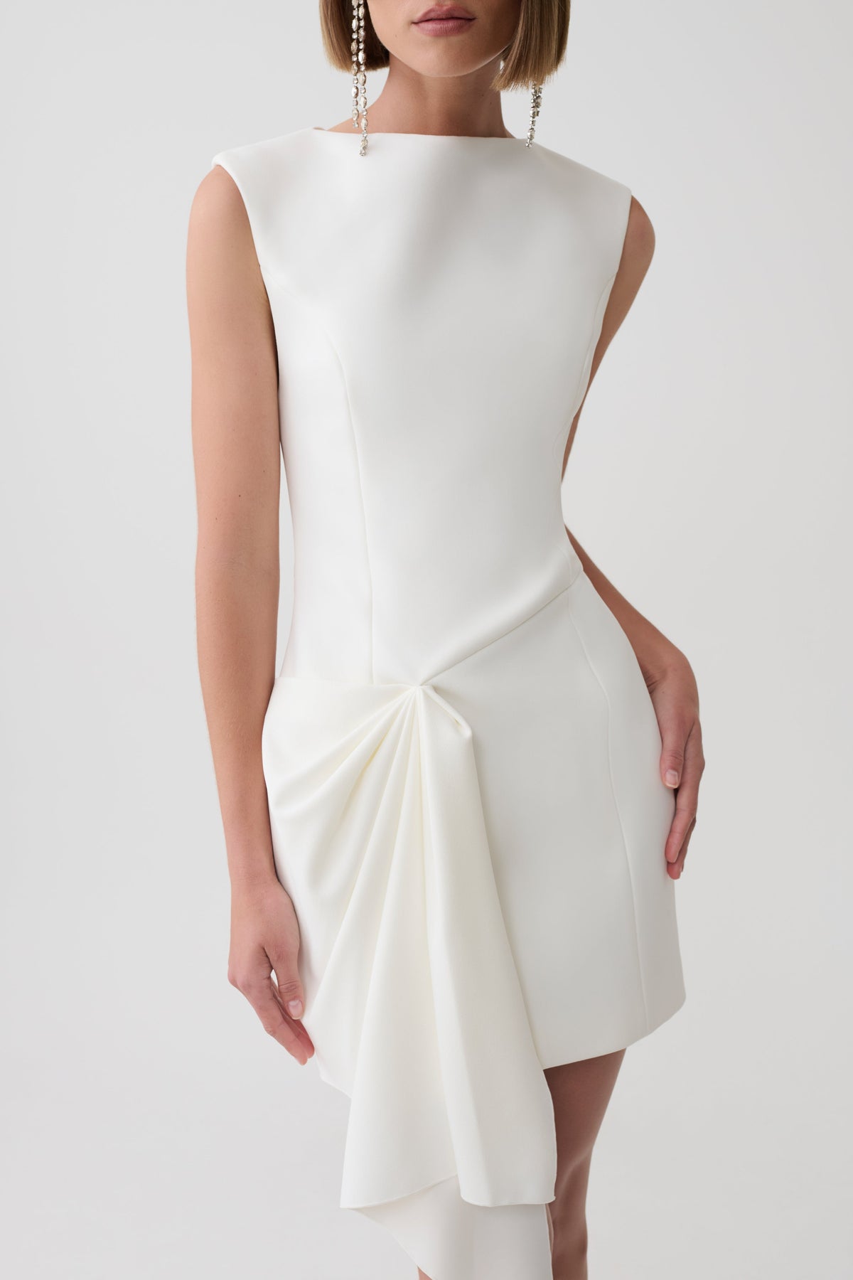 Jessica Crepe Draped Mini Dress - White