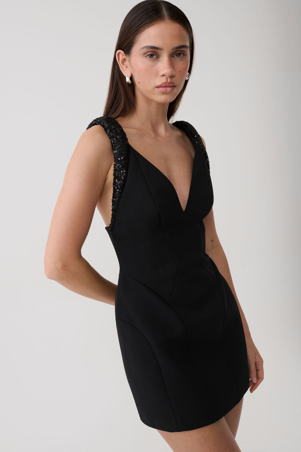 Blanche Crepe Mini Dress - Black