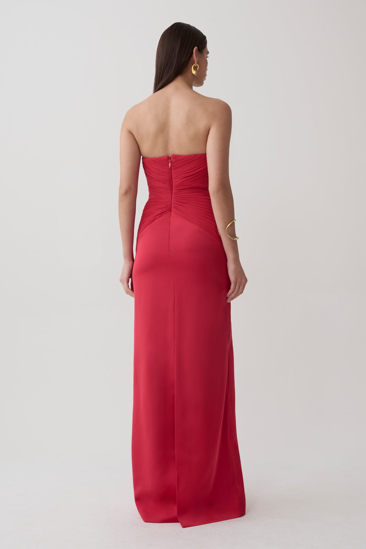 Aiyana Pleated Strapless Maxi Dress - Pomegranate