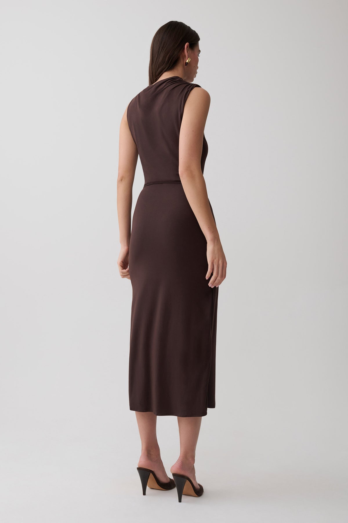 Euphemia Cupro Midi Wrap Dress - Chocolate