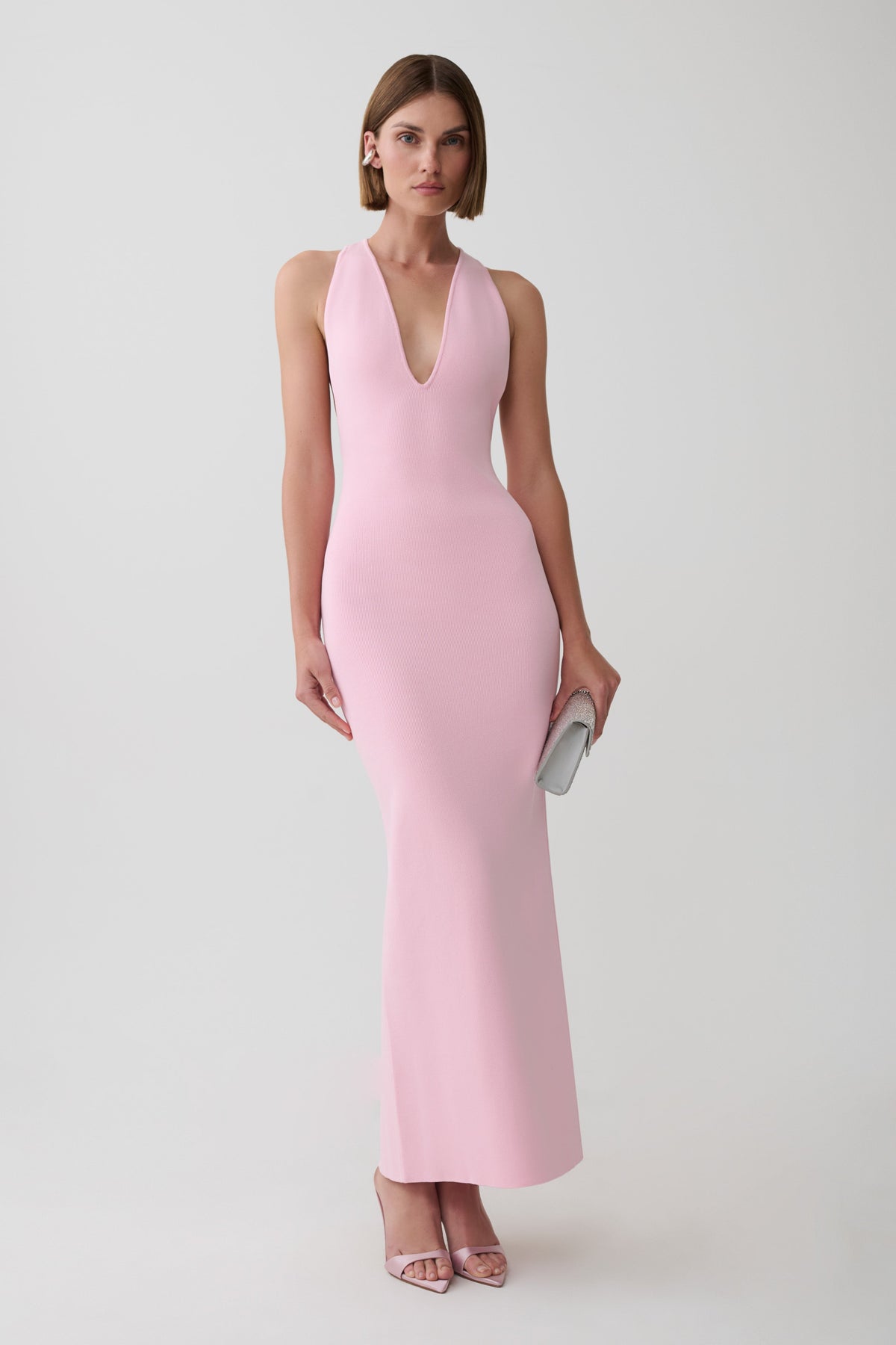 Darla Deep V Knit Maxi Dress - Candy Pink