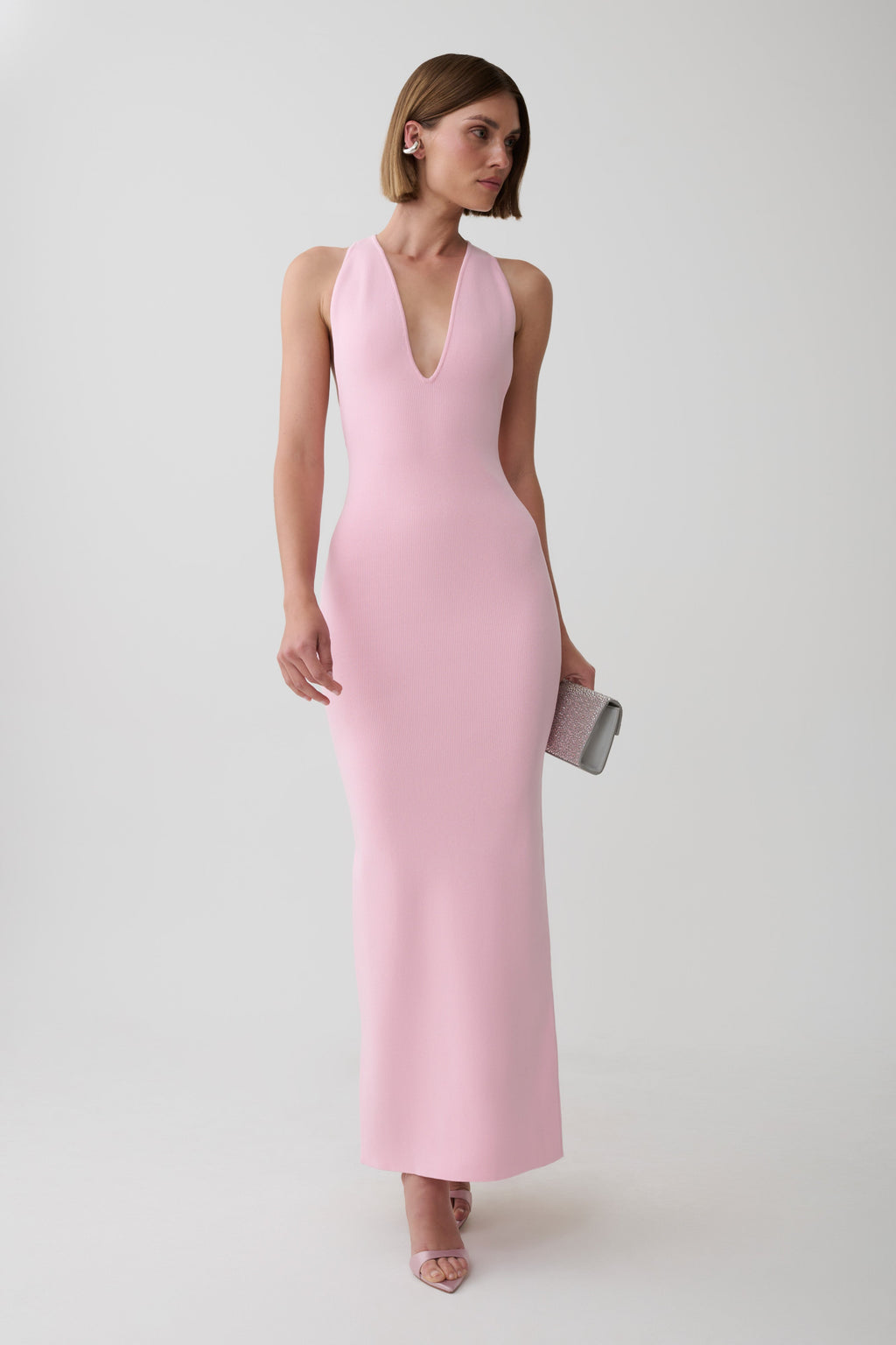 Darla Deep V Knit Maxi Dress - Candy Pink