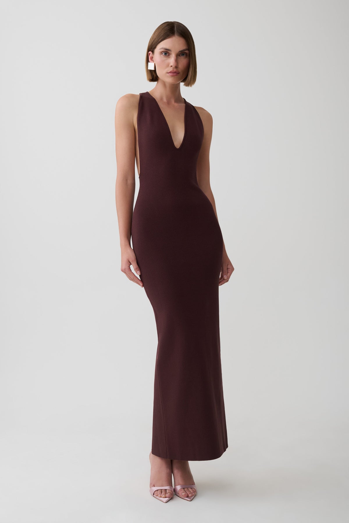 Darla Deep V Knit Maxi Dress - Chocolate