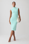 Noelle Sleeveless Roll Neck Midi Dress - Aqua Blue