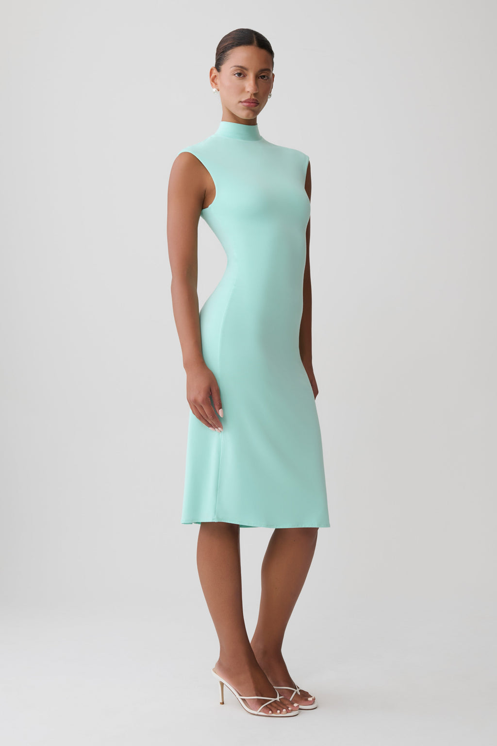 Noelle Sleeveless Roll Neck Midi Dress - Aqua Blue
