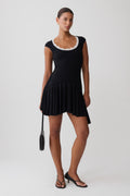 Gardenia Lace Trim Scoop Neck Mini Dress - Black/White