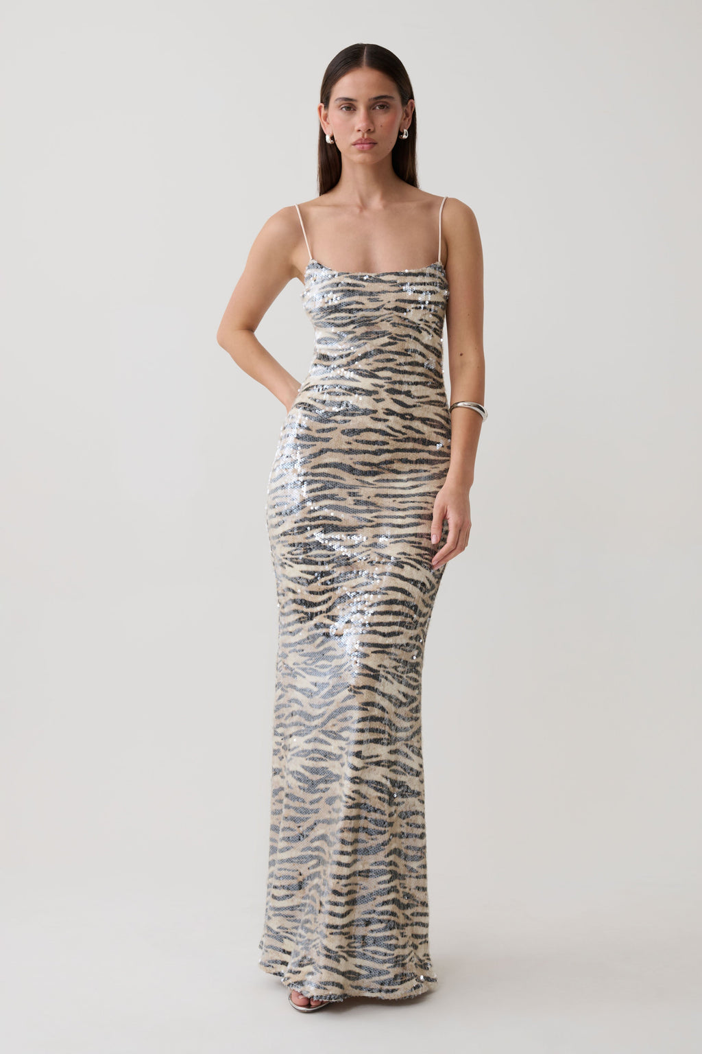 Deborah Sequin Maxi Dress - Zebra Print