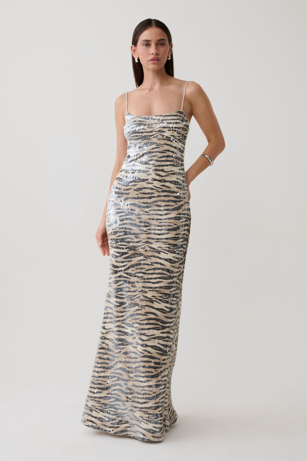 Deborah Sequin Maxi Dress - Zebra Print