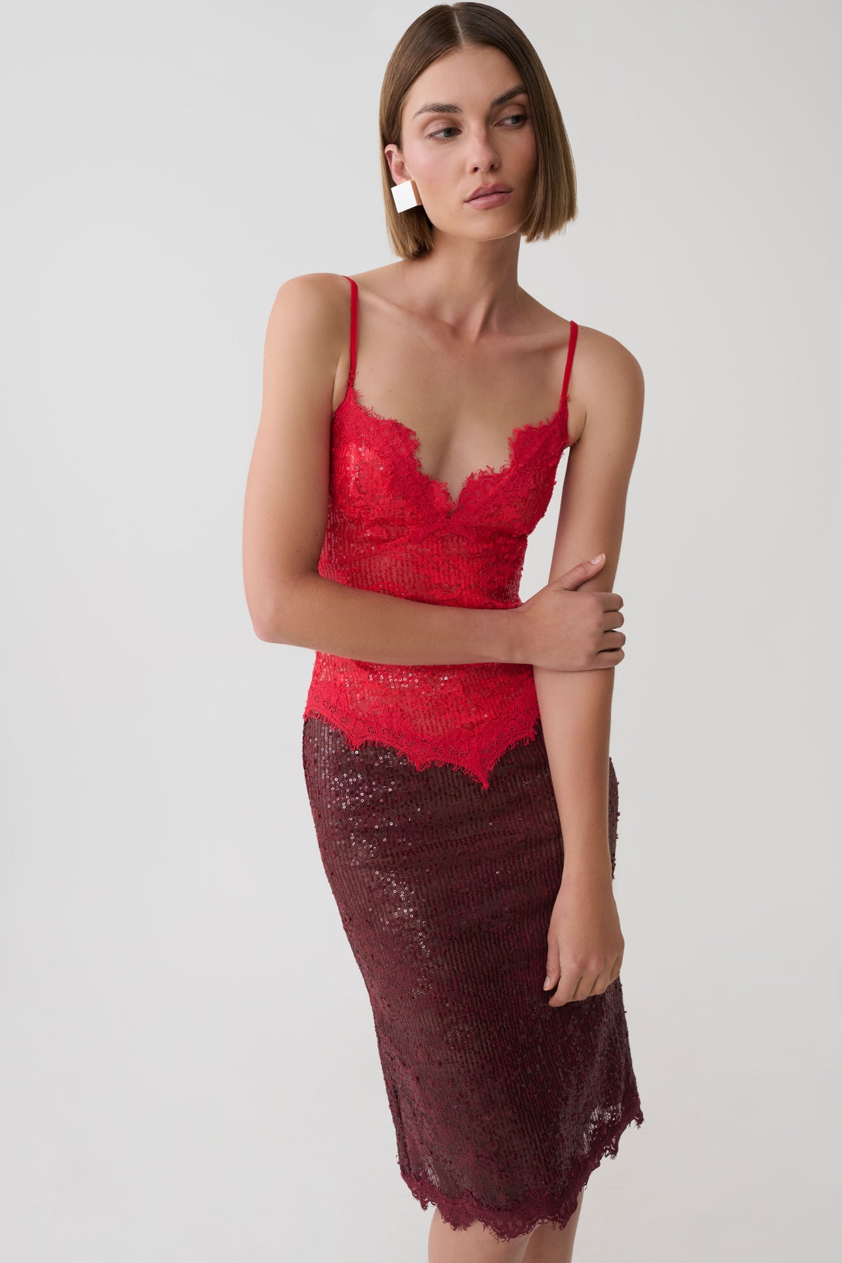 Jaimee Lace Midi Dress - Red
