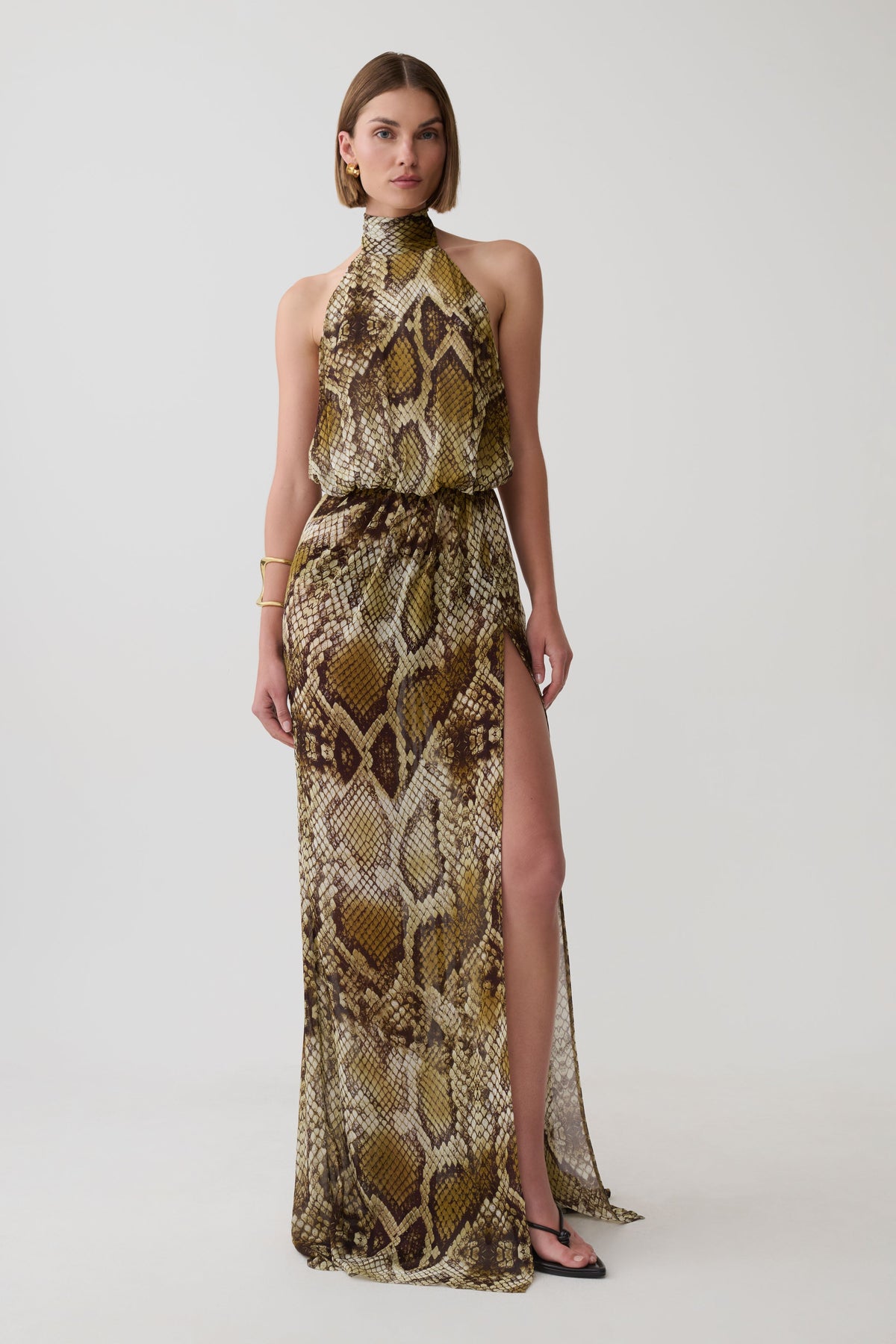 Eliana Tie Back Chiffon Maxi Dress - Snake Print