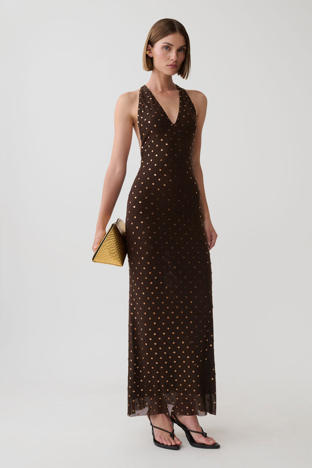Valentine Diamante Maxi Dress - Chocolate