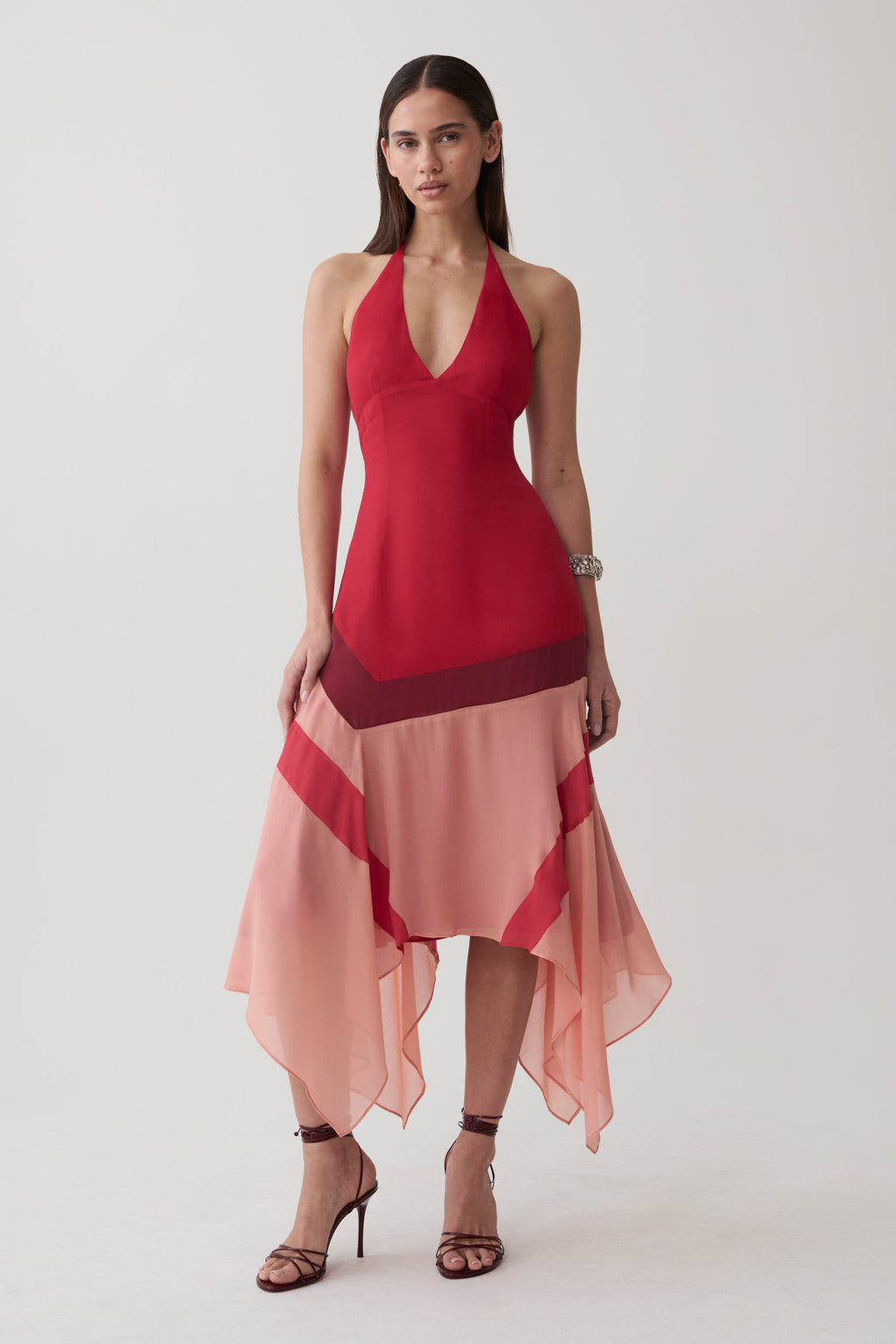 Bettina Chiffon Halter Neck Midi Dress - Red