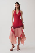 Bettina Chiffon Halter Neck Midi Dress - Red