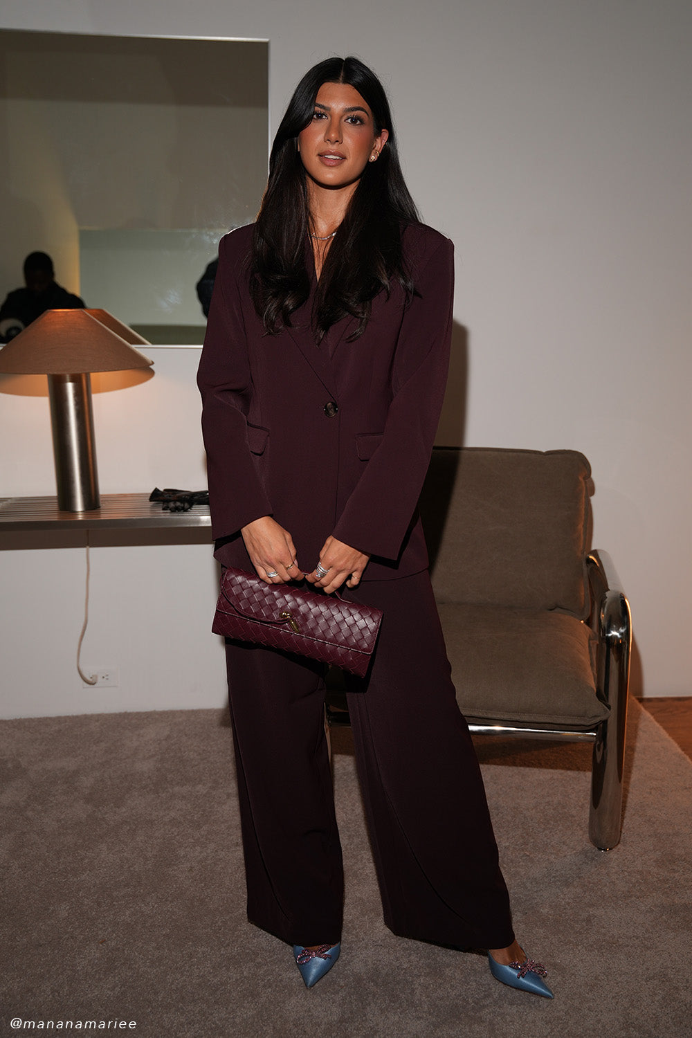Arlo Wide Leg Suiting Trouser - Mahogany