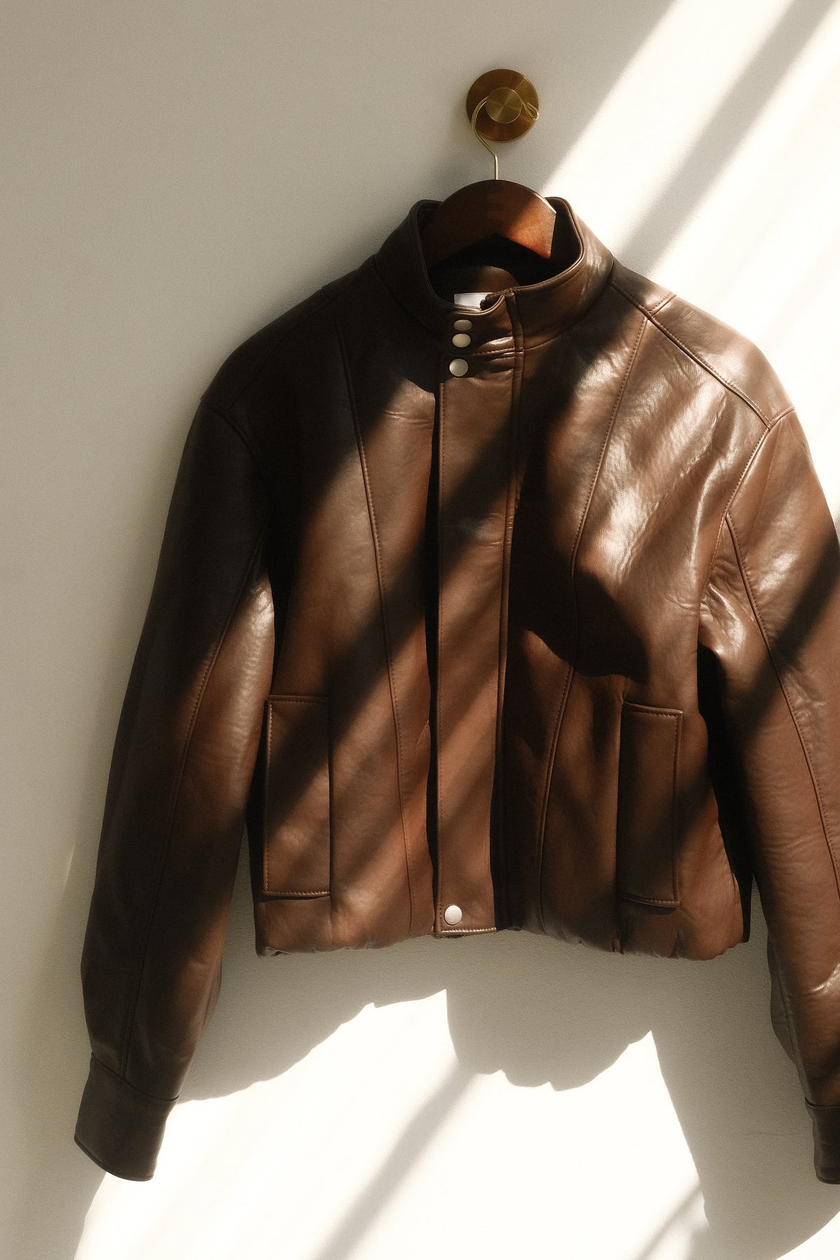 Curtis Faux Leather Bomber Jacket - Dark Chocolate