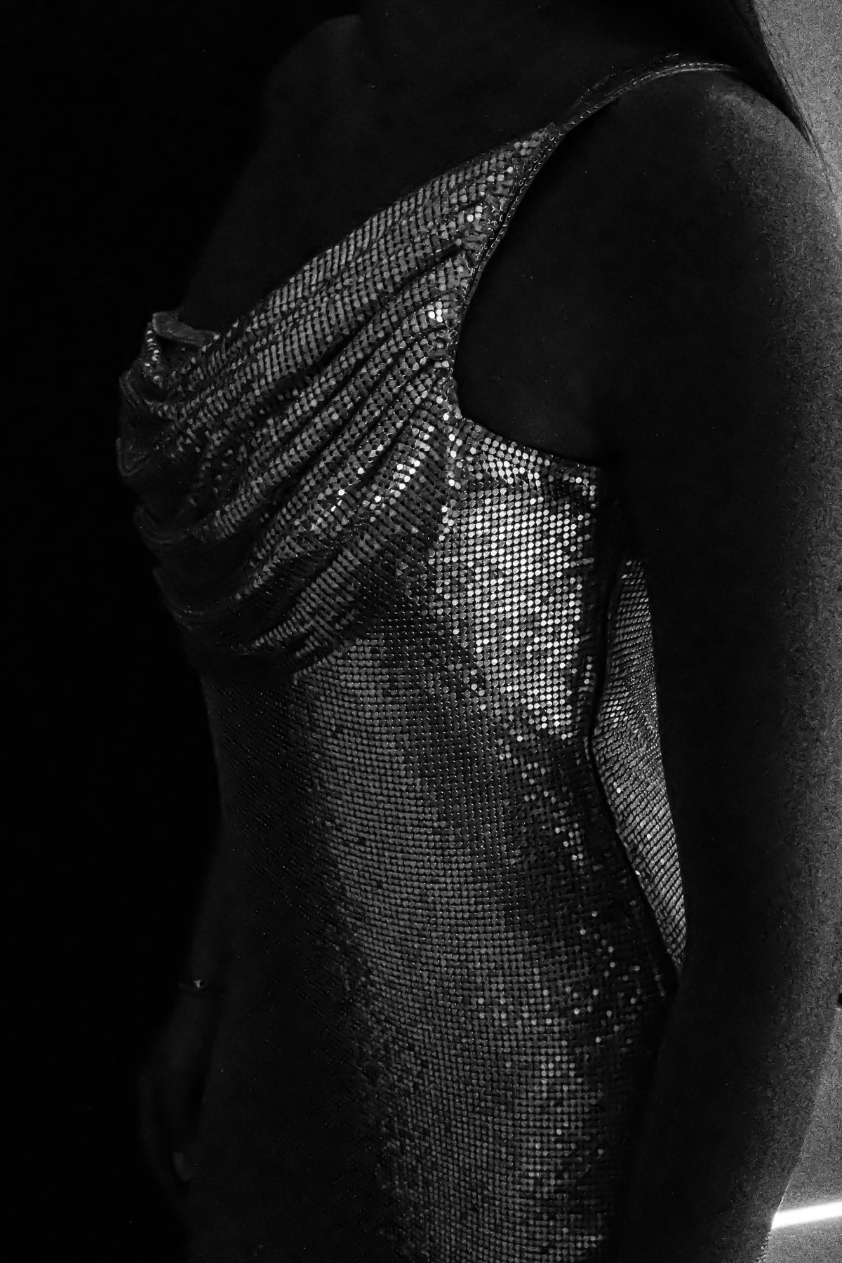 Lyle One Shoulder Glow Mesh Mini Dress - Silver