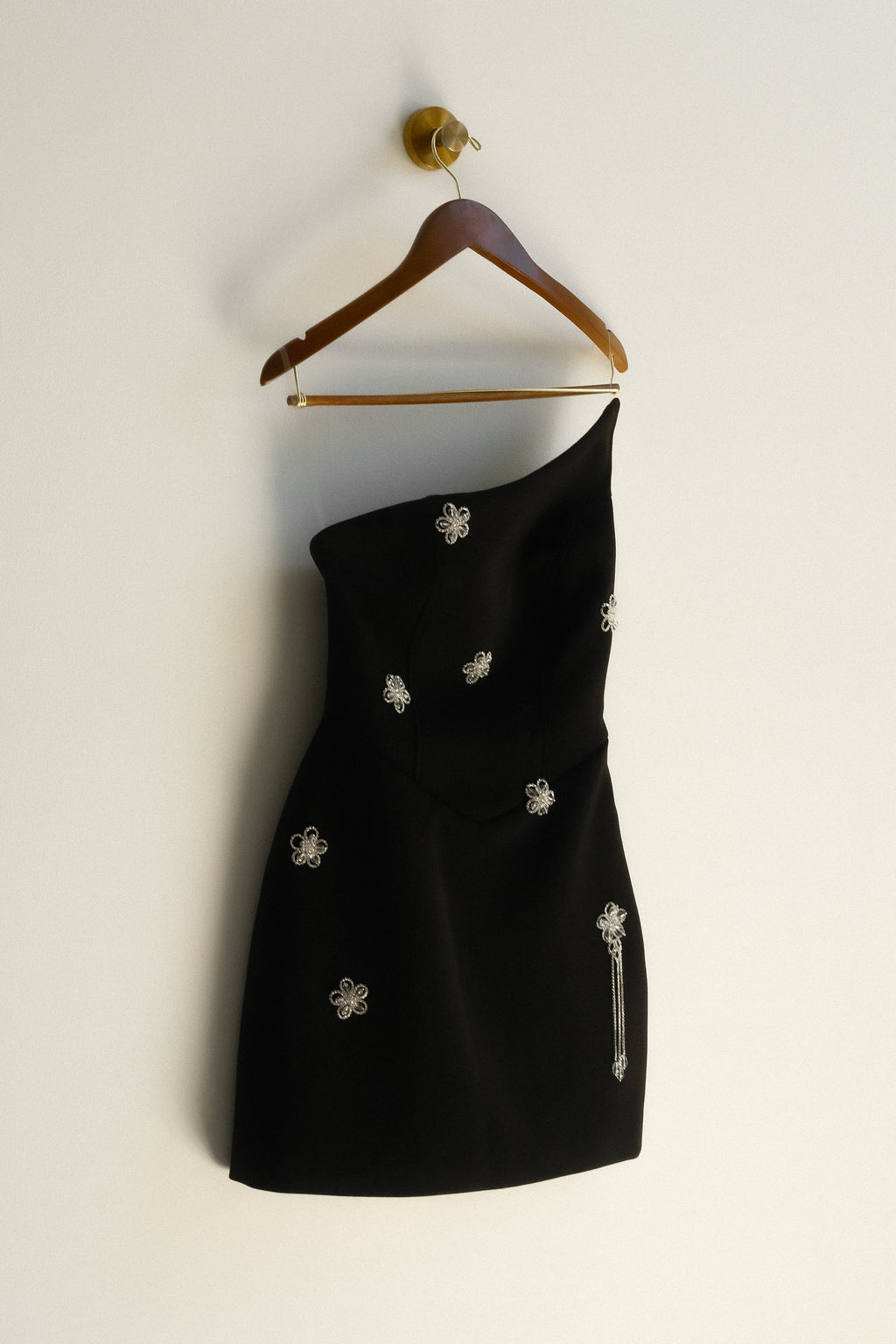 Liva Strapless Diamante Floral Trim Mini Dress - Black