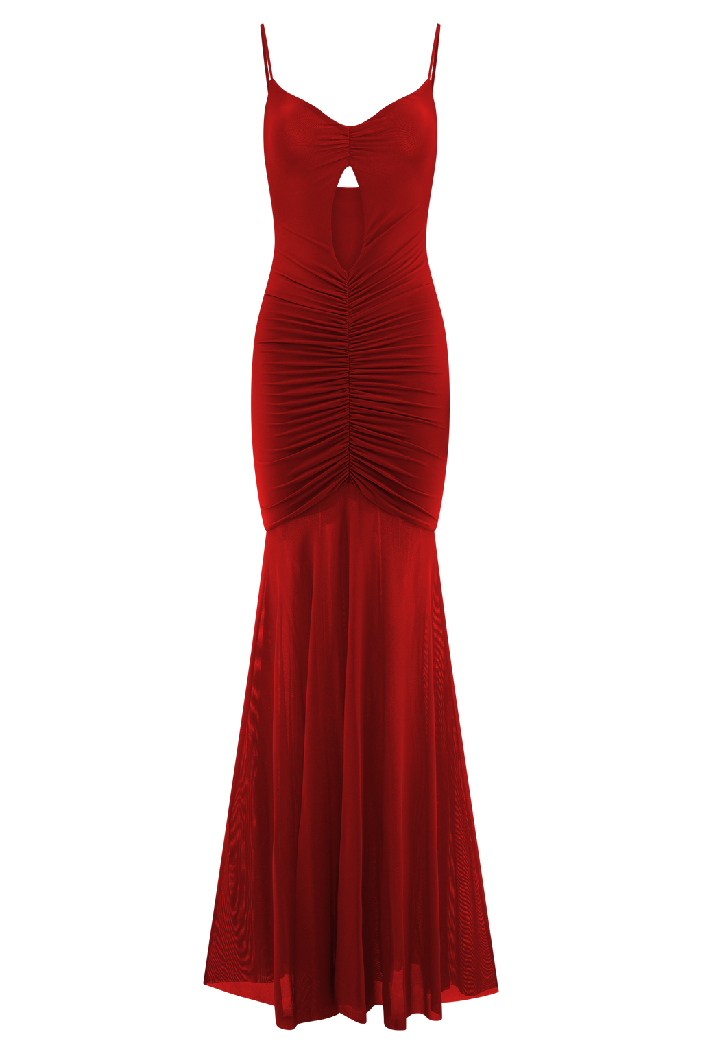 Delaney Slinky And Mesh Maxi Dress - Red