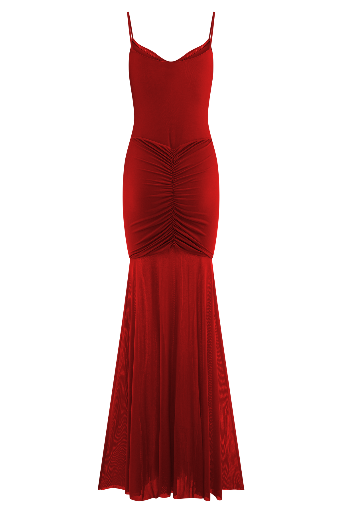 Delaney Slinky And Mesh Maxi Dress - Red
