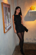 Amia Slinky Sleeveless Mini Dress With Hardware - Black