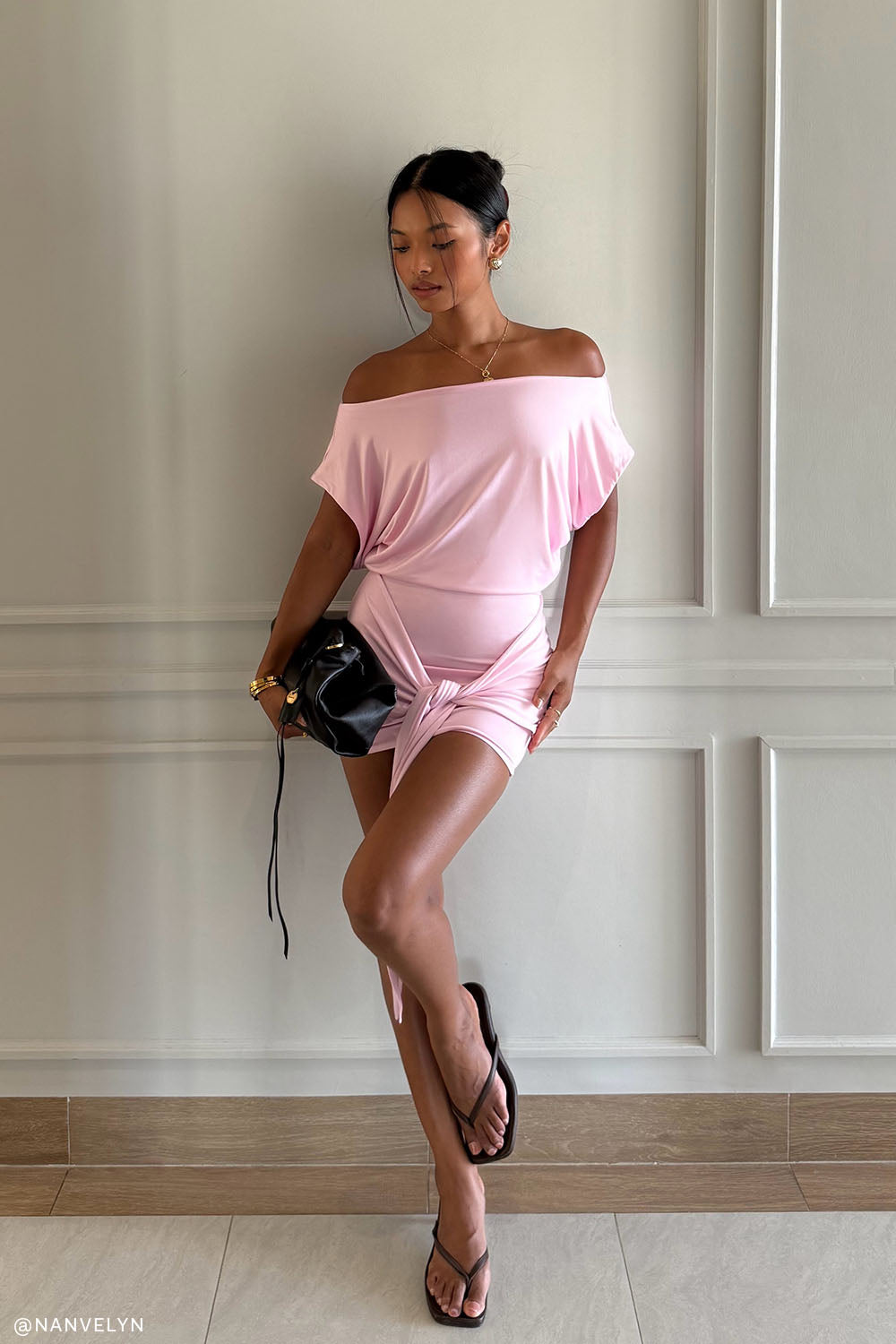 Maiara Shortsleeve Slinky Tie Mini Dress - Pink
