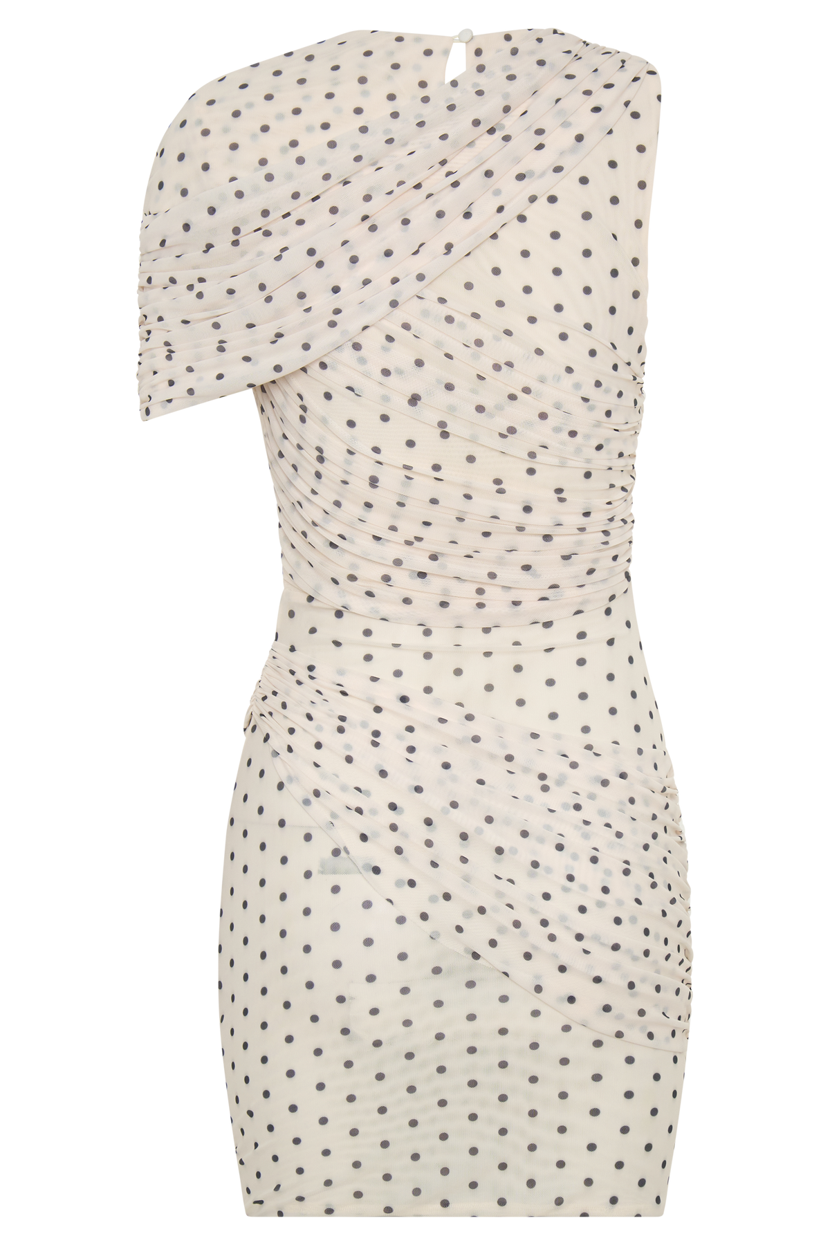 Adrienne One Shoulder Mesh Mini Dress - Polka Dot