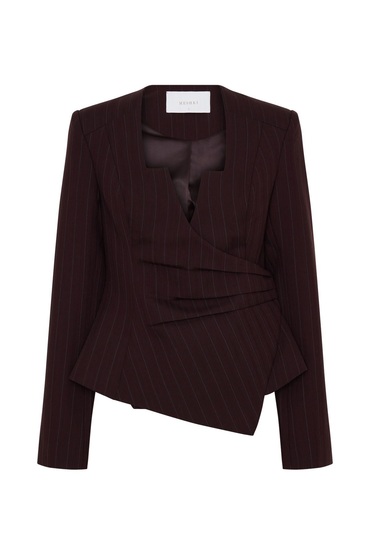 Agatha Square Neck Blazer - Plum Pinstripe